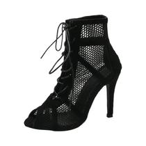 Sapatos De Dança De Verão Para Mulheres Com Salto Alto, Peep Toe E Tiras Cruzadas Em Malha Preta