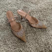 Sapatos De Festa Femininos De Verão Com Salto Alto Em Rede Com Strass E Ponta Fina