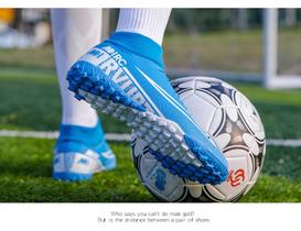 Sapatos de futebol de topo alto TF sola de borracha unissex Azul TF 35