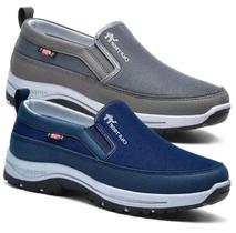 Sapatos De MeiaIdade E Idosos De Malha Respirável Confortável Para Caminhadas Passeio Casuais Viagem Esportiva Kit 2 Pares Azul E Cinza