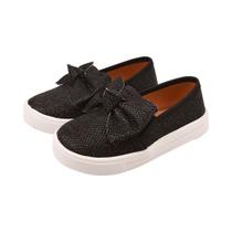 Sapatos de meninas slip on brilho laço Tênis infantil sem cadarço