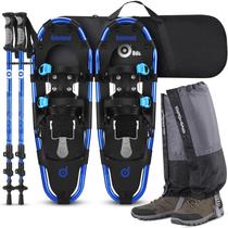 Sapatos de neve Odoland 4 em 1 com bastões de trekking, bolsa e polainas azuis Sapatos de neve Odoland 4 em 1 com bastões de trekking, bolsa e polainas azuis