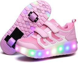 Sapatos de patins Ufatansy LED recarregáveis para crianças duplos rosa Sapatos de patins Ufatansy LED recarregáveis para crianças duplos rosa