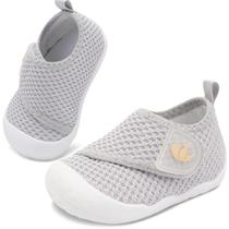 Sapatos de primeiros passos para bebê FEETCITY cinza, respiráveis e antiderrapantes