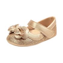 Sapatos De Princesa Para Bebê Menina Com Laço Dourado, Leves E Com Solado De Borracha Antiderrapante