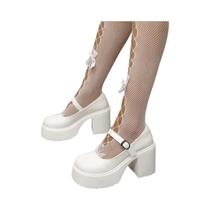 Sapatos De Salto Alto Chunky Rosa Com Tiras No Tornozelo Estilo Mary Jane Lolita Para Mulheres