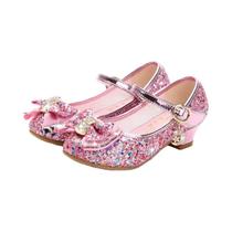 Sapatos De Salto Alto De Couro Com Glitter Para Meninas, Laço De Borboleta, Azul, Rosa, Prata, Sapatos De Salto Alto De Couro Com Glitter Para Meninas, Laço De Borboleta, Azul, Rosa, Prata,