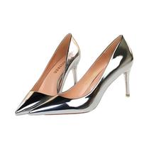 Sapatos De Salto Alto Femininos Em Couro Metálico Bronze, 75cm E 105cm, Stiletto Para Casamento E