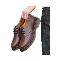 Sapatos Derby Masculinos De Bico Redondo Largo, Botas De Couro Com Plataforma Robusta, Calçados