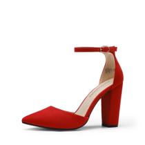 Sapatos DREAM PAIRS Coco Salto Alto Vermelho Camurça 10 cm Grosso Sapatos DREAM PAIRS Coco Salto Alto Vermelho Camurça 10 cm Grosso