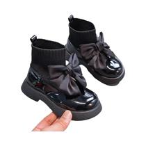 Sapatos Escolares Para Meninas, Pretos, Antiderrapantes, Com Laço, Brilhantes, Respiráveis, Botas