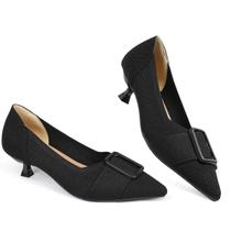 Sapatos femininos AHZEHRSE, sapatos de salto de gatinho, bico fino, pretos