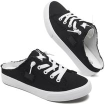 Sapatos femininos BENPAO de lona preta Slip-On Mules US7