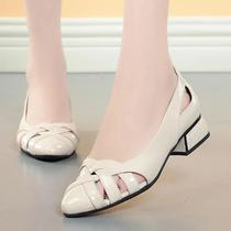 Sapatos Femininos Clássicos Confortáveis de Salto Quadrado Azul Doce 3cm Vazados De Alta Qualidade