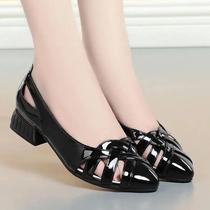 Sapatos Femininos Clássicos Confortáveis de Salto Quadrado Azul Doce 3cm Vazados De Alta Qualidade