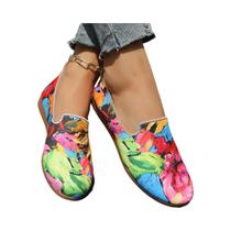 Sapatos Femininos Confortáveis De Bico Redondo Coloridos, Loafers Para Caminhada Vibrantes E