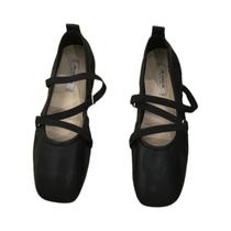 Sapatos Femininos Confortáveis De Couro Estilo Ballet Com Bico Quadrado E Fivela Dupla - Coleção Sapatos Femininos Confortáveis De Couro Estilo Ballet Com Bico Quadrado E Fivela Dupla - Coleção