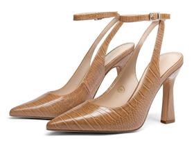 Sapatos femininos Coutgo de bico fino, slingback, cor cáqui, salto de 9,5 cm Sapatos femininos Coutgo de bico fino, slingback, cor cáqui, salto de 9,5 cm