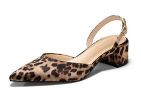Sapatos femininos Coutgo, salto baixo e grosso, estilingue, bico pontudo