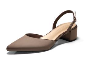 Sapatos femininos Coutgo, salto baixo e grosso, estilingue, bico pontudo