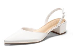 Sapatos femininos Coutgo, salto baixo e grosso, estilingue, brancos, tamanho 6 Sapatos femininos Coutgo, salto baixo e grosso, estilingue, brancos, tamanho 6