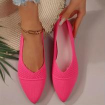 Sapatos Femininos De Cor Sólida Com Bico Fino E Malha Casual Respirável Mocassins De Balé