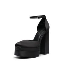 Sapatos Femininos DREAM PAIRS Plataforma com Salto Bloco em Cetim Preto 8 Sapatos Femininos DREAM PAIRS Plataforma com Salto Bloco em Cetim Preto 8