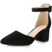 Sapatos femininos Heels Ankis Closed Toe Low Block Chunky pretos Sapatos femininos Heels Ankis Closed Toe Low Block Chunky pretos