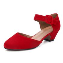 Sapatos femininos LIURUIJIA, sapatos de salto baixo e grosso, veludo vermelho