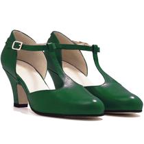 Sapatos femininos MOOMMO verdes com salto de gatinho Mary Jane Pumps Suede