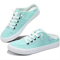 Sapatos femininos Obtaom Canvas Mules Memory Foam Slip-On verde claro