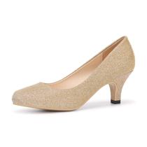 Sapatos femininos OCHENTA de salto baixo para gatinhos Slip On Glitter Gold