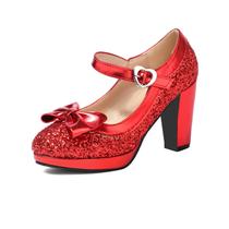 Sapatos femininos SEIFIN com lantejoulas Glitter Mary Jane Red