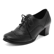 Sapatos femininos SoundSky Oxford Block Heel Wingtip Brogue pretos Sapatos femininos SoundSky Oxford Block Heel Wingtip Brogue pretos