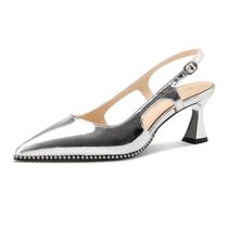 Sapatos femininos TNYNFBEB, salto de gatinho e bico fino, prateados