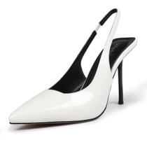 Sapatos femininos Wetviro com bico fino, salto estilingue, brancos