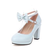 Sapatos ForeMode Bow Mary Jane High Heels Leather Blue