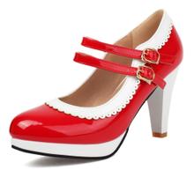 Sapatos ForeMode Fashion Femininos de Salto, Sapatos, Couro Vermelho