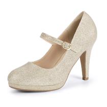 Sapatos IDIFU Gold Glitter Mary Jane Stiletto Heels para mulheres