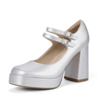 Sapatos IDIFU Mary Jane Silver Platform Chunky High Heels para mulheres