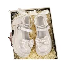 Sapatos Mary Jane Femininos Com Fivela Em Forma De Coração, Cadeia De Pérolas, Couro PU, Solado