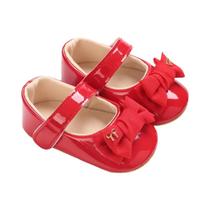 Sapatos Mary Jane Para Bebê Menina 0-18M Em Couro PU Com Grande Laço, Sola De Borracha