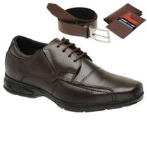 Sapatos Masculino Social Bico Quadrado de Amarrar com Cinto e Carteira