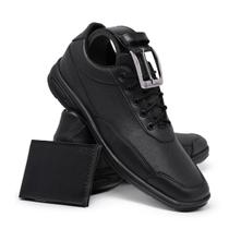 Sapatos Masculinos Social Siroco Cardaço Preto + Carteira e Cinto