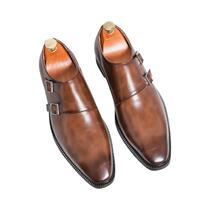 Sapatos Monk De Couro Retro Masculinos Com Bico Fino E Fivela, Confortáveis Para Escritório E