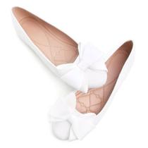 Sapatos rasos femininos TN TANGNEST, bico redondo, laço, brancos