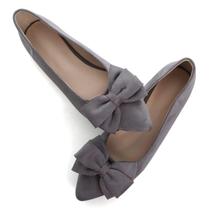 Sapatos rasos SAILING LU femininos com bico fino, laço, cinza