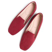 Sapatos SAILING LU Ballet Flats femininos com bico quadrado vermelho vinho 35