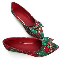 Sapatos SAILING LU Christmas Plaid Red Flats femininos tamanho 10