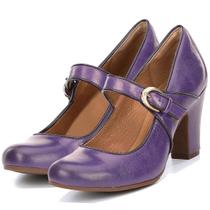 Sapatos SHODENSE vintage de salto alto e robusto Mary Jane Lavender
